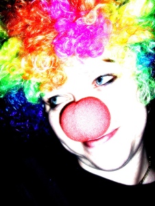 fun and happy clown with clown wig